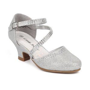Silver Glitter Dress Shoes with Rhinestone Straps